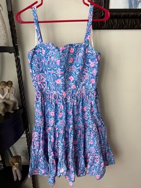 Lilly Pulitzer Bright Pink-Accented Blue Floral Sundress